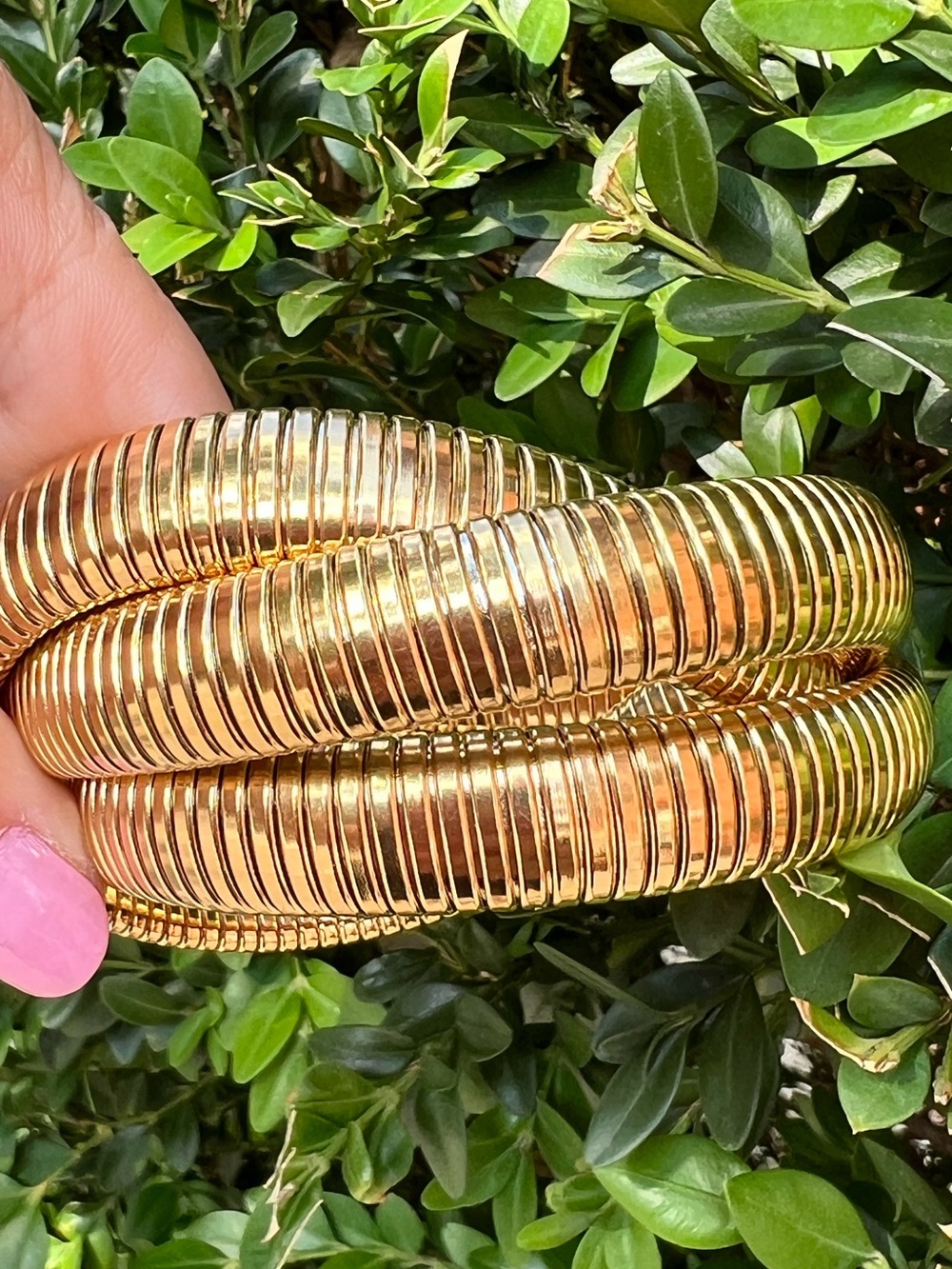 VINTAGE TUBOGAS TRIPLE FLEXIBLE THICK STRETCHY SNAKE COBRA GOLDTONE BRACELET